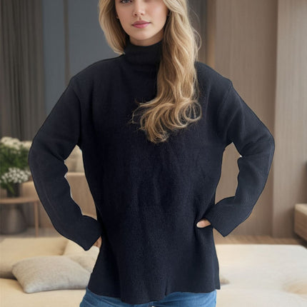 Side Slit Turtleneck Long Sleeve Sweater