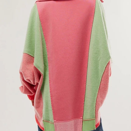 High-Low Exposed Seam Contrast Long Sleeve Sweatshirt