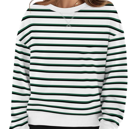 Lovelet Striped Round Neck Long Sleeve Sweatshirt