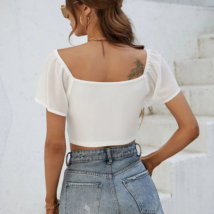 Drawstring Short Sleeve Crop Top