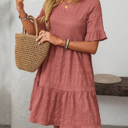 Mandy Ruffled Ruched Round Neck Half Sleeve Dress