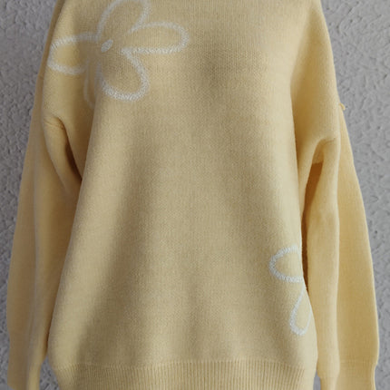 Flower Round Neck Long Sleeve Sweater