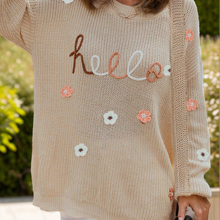 Flower Round Neck Long Sleeve Sweater