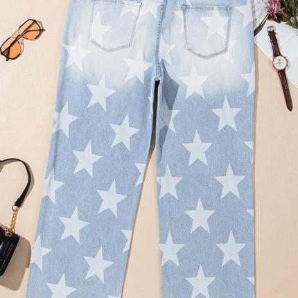 Plus Size Star Straight Leg Jeans with Pockets