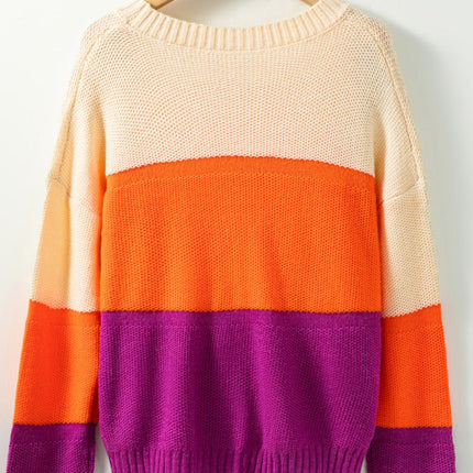 Color Block Drop Shoulder Round Neck Sweater