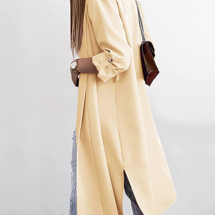 Slit Open Front Roll-Tab Sleeve Trench Coat