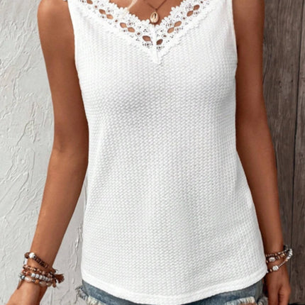 Lace Detail Textured V-Neck Tank