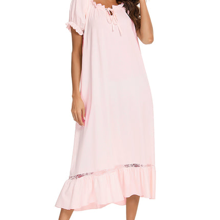 Lace Detail Short Sleeve Lounge Dress