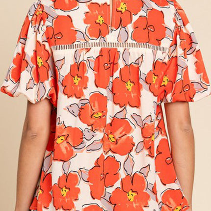 Printed Round Neck Short Sleeve Blouse