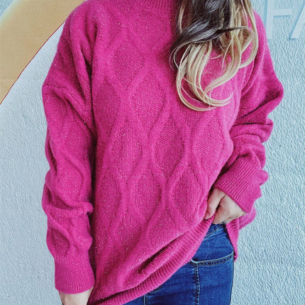 Diamond Round Neck Long Sleeve Sweater