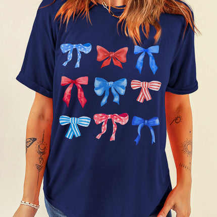 Bow Graphic Round Neck Short Sleeve T-Shirt