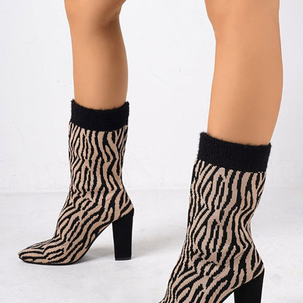 Mesh Point Toe Block Heel Boots