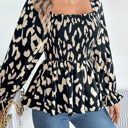 Square Neck Flounce Sleeve Blouse