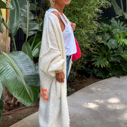 Letter Dropped Shoulder Long Sleeve Cardigan - Vickie Lynn's