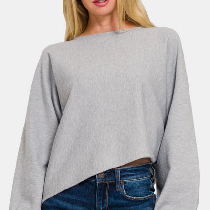 Zenana Asymmetric Hem Long Sleeve Sweater