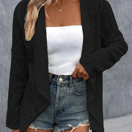 Eyelet Roll-Tab Sleeve Cardigan