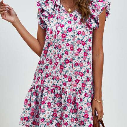 Tied Floral Cap Sleeve Mini Dress