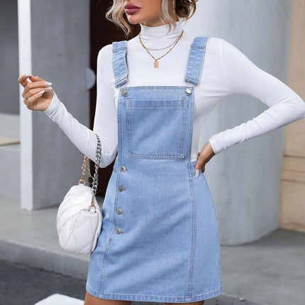 Wide Strap Denim Overall Dress