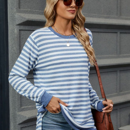 Striped Round Neck Long Sleeve T-Shirt