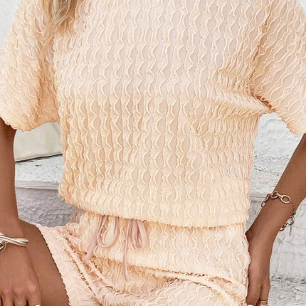 Textured Round Neck Top and Shorts Set