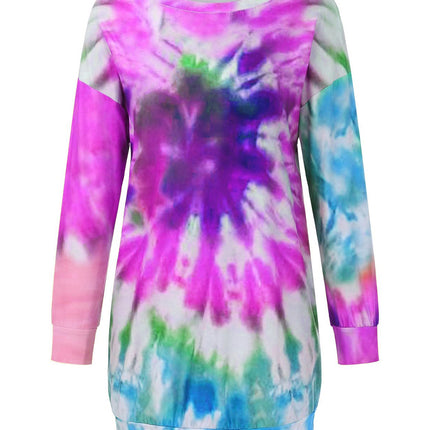 Full Size Tie-Dye Round Neck Long Sleeve Dress