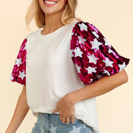 Haptics Star Sequin Bubble Short Sleeve Top