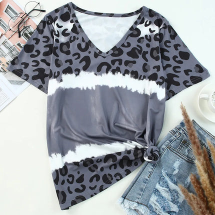 Leopard V-Neck Short Sleeve T-Shirt