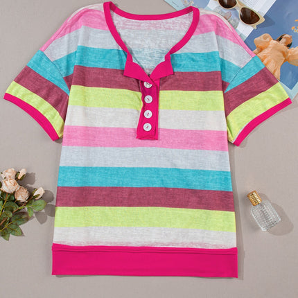Plus Size Color Block Round Neck Short Sleeve T-Shirt