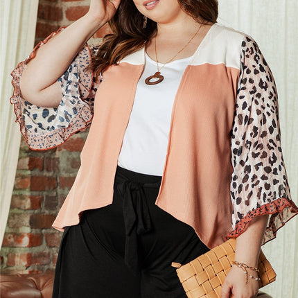 Plus Size Waffle-Knit Frill Leopard Cover Up