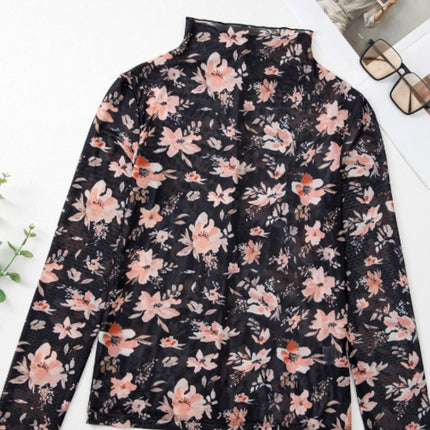 Floral Mock Neck Long Sleeve Blouse