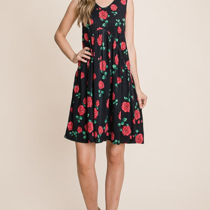 BOMBOM Floral Ruched Tank Dress