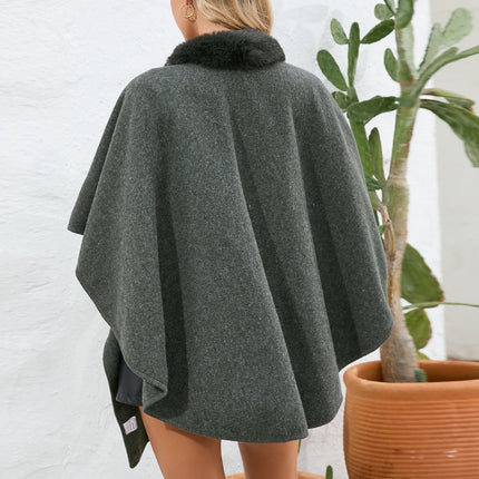 Fuzzy Trim Open Front Poncho