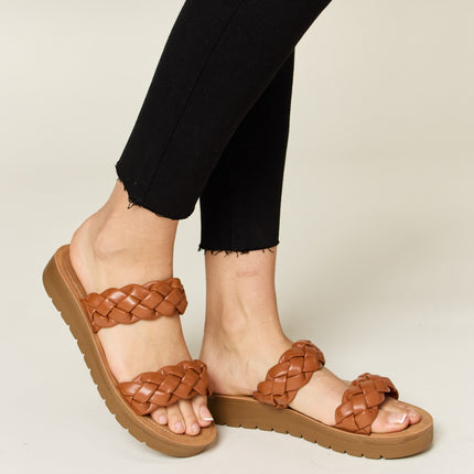 WILD DIVA Woven Dual Band Platform Sandals