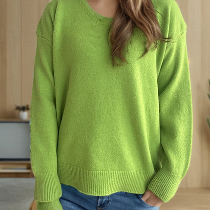 V-Neck Dropped Shoulder Long Sleeve Sweater