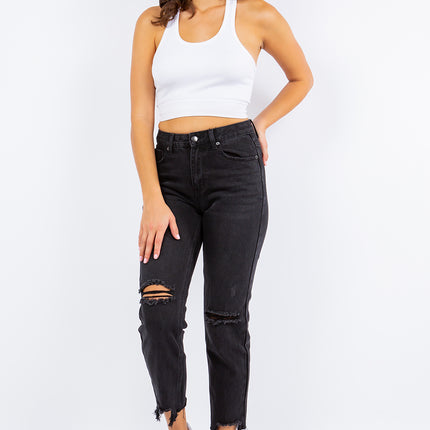 American Bazi High Waist Distressed Cropped Straight Jeans