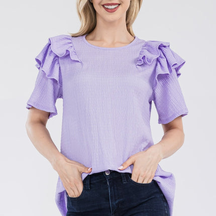 Celeste Full Size Ruffle Layered Short Sleeve Texture Top