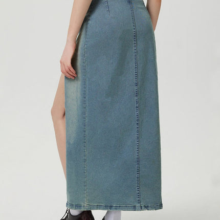 Slit Denim Skirt with Zip