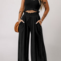 Square Neck Cropped Tank Top and Long Pants Set - Vickie Lynn's