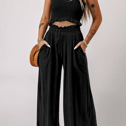 Square Neck Cropped Tank Top and Long Pants Set