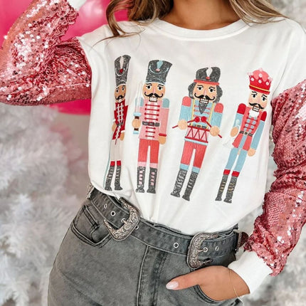 Sequin Nutcracker Round Neck Long Sleeve Sweatshirt