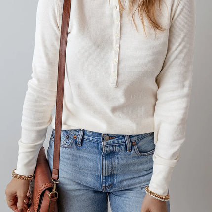 Half Button Long Sleeve Top