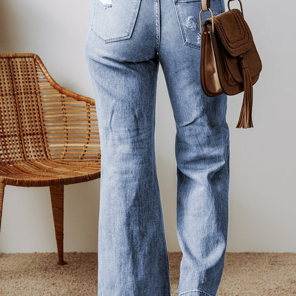 Raw Hem Bootcut Jeans with Pockets