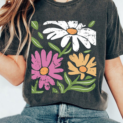 Flower Graphic Round Neck Short Sleeve T-Shirt