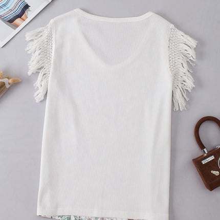 Fringe Printed V-Neck Top
