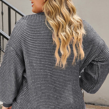 Plus Size Waffle-Knit Round Neck Dropped Shoulder Sweater