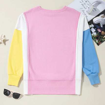 Slit Contrast Round Neck Long Sleeve Sweatshirt