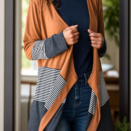 Striped Open Front Long Sleeve Cover Up