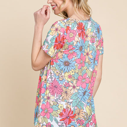 BOMBOM Floral Short Sleeve T-Shirt