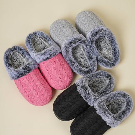 Cable-Knit Fluff Round Toe Slippers