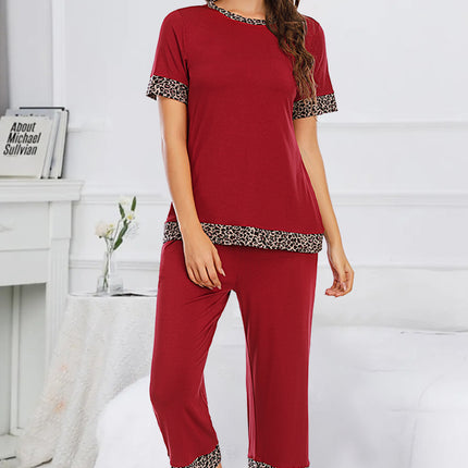 Round Neck Short Sleeve Top and Capris Pants Lounge Set